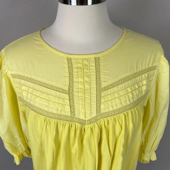 J. Crew Blouse Too Tunic Puff Sleeve Woven Lace Canary Yellow Womens Large NWTs - Picture 3 of 10